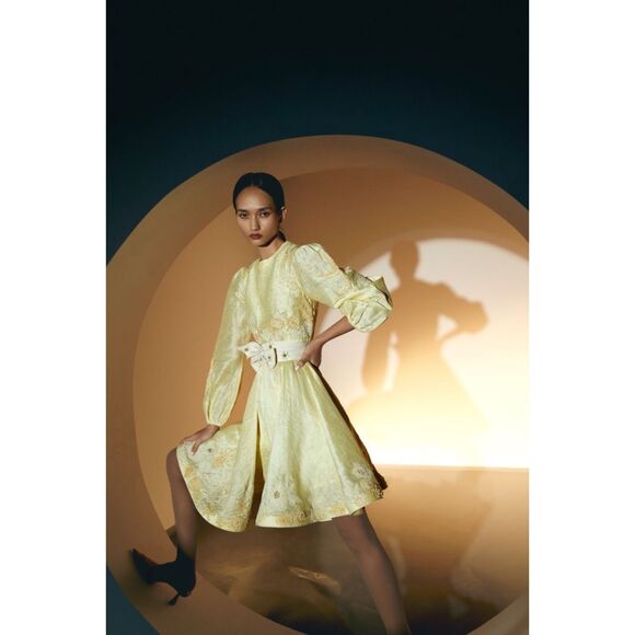 NWT La Fuori Resort '25 Collection Horizon Glow Yellow Embroidered Beaded Dress - Picture 5 of 15